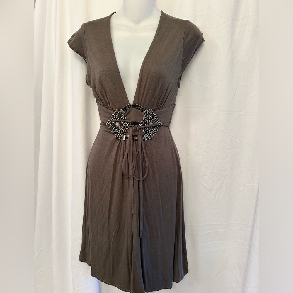 NEW NWT Love & Love hunter khaki army green M dress metal embellishment beads